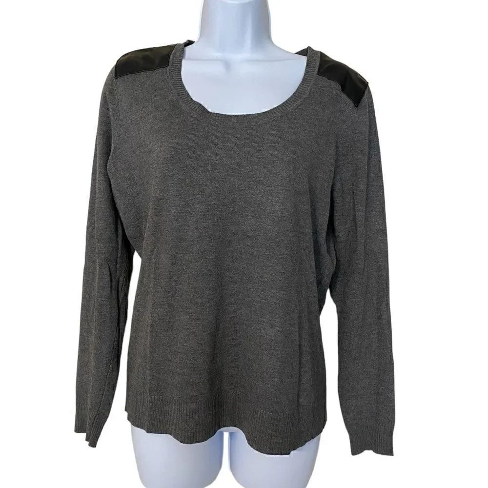Cyrus Gray Faux Leather Shoulder Detail Sweater